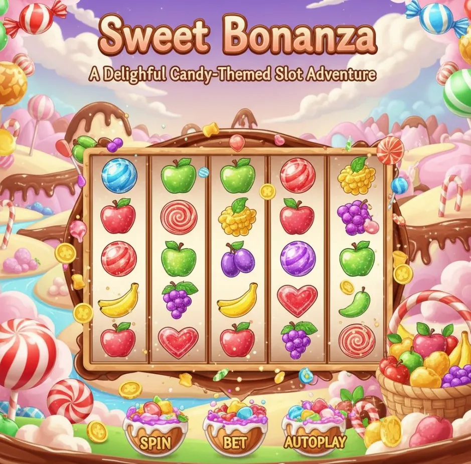  dynamic in-game screenshot of Sweet Bonanza during a Free Spins round, showing multiple Multiplier Bombs with various values and winning symbols cascading.